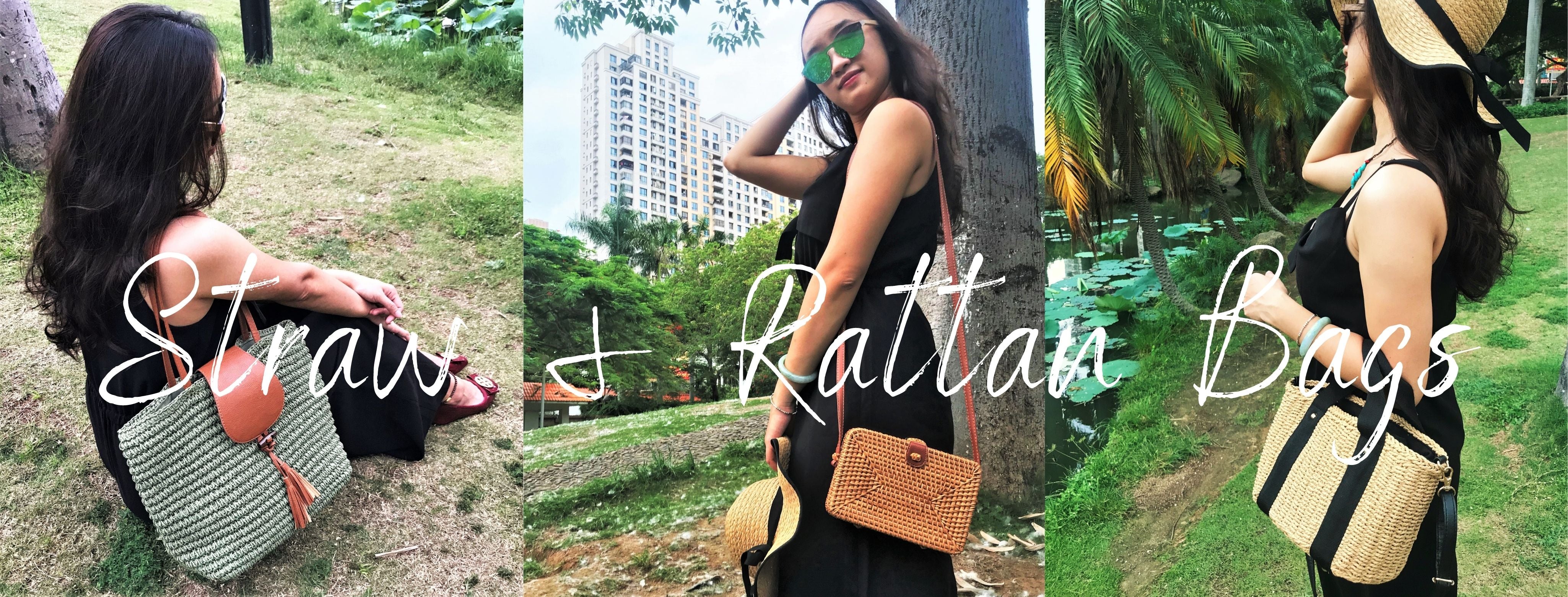 Women's straw and rattan bags