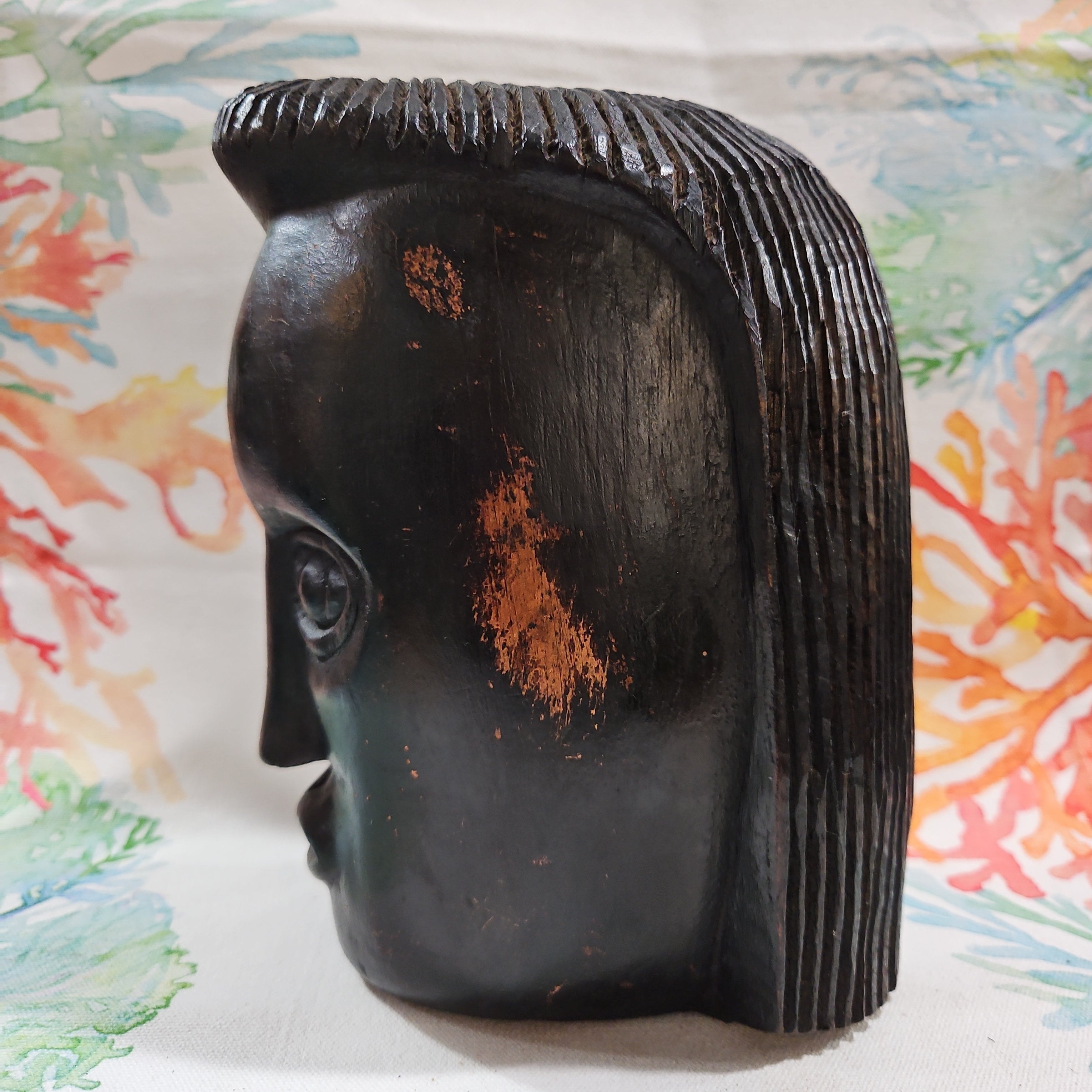 Vintage Carved Wood African Head Bust