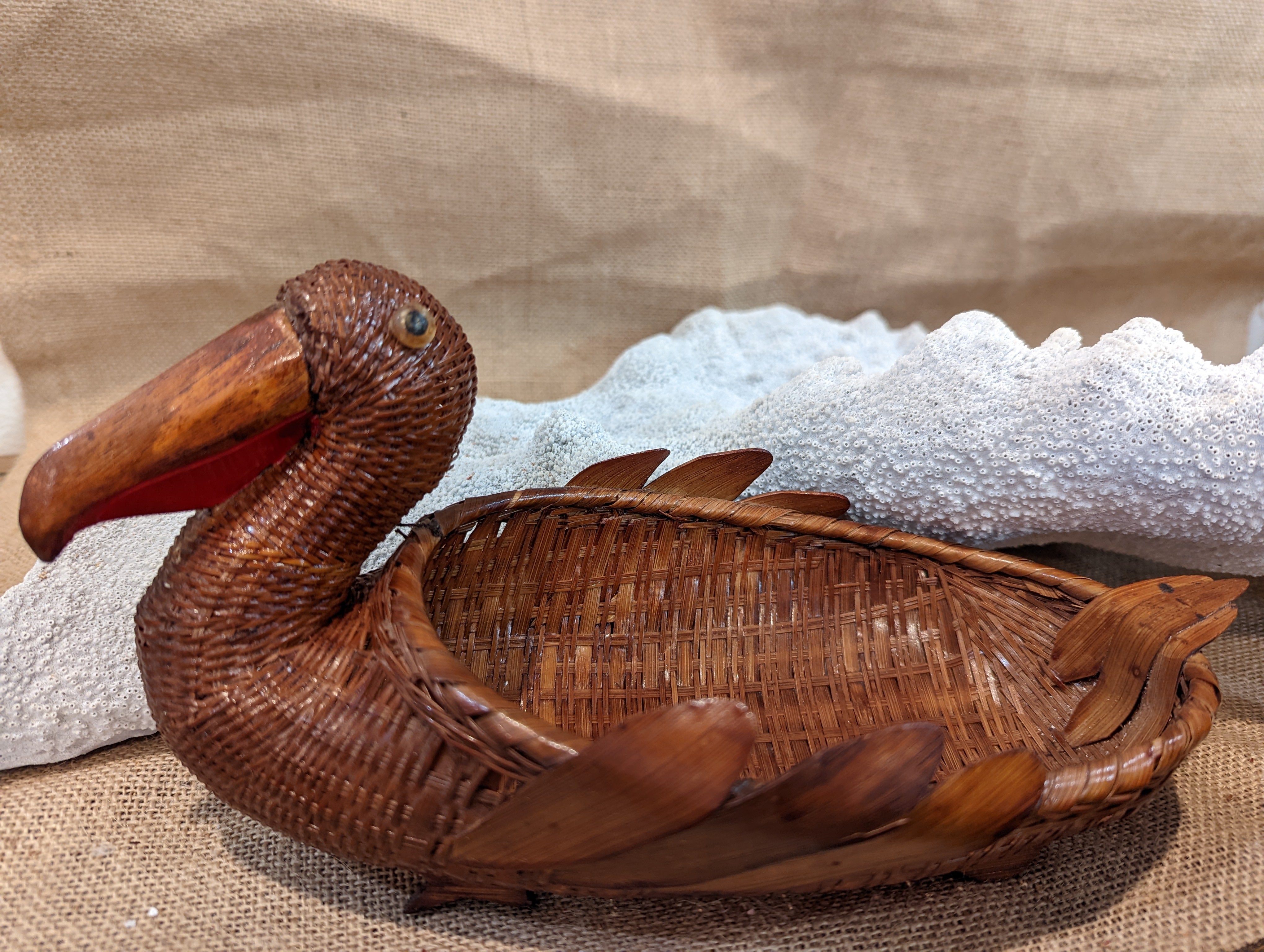 Vintage Wicker Pelican Bird Basket