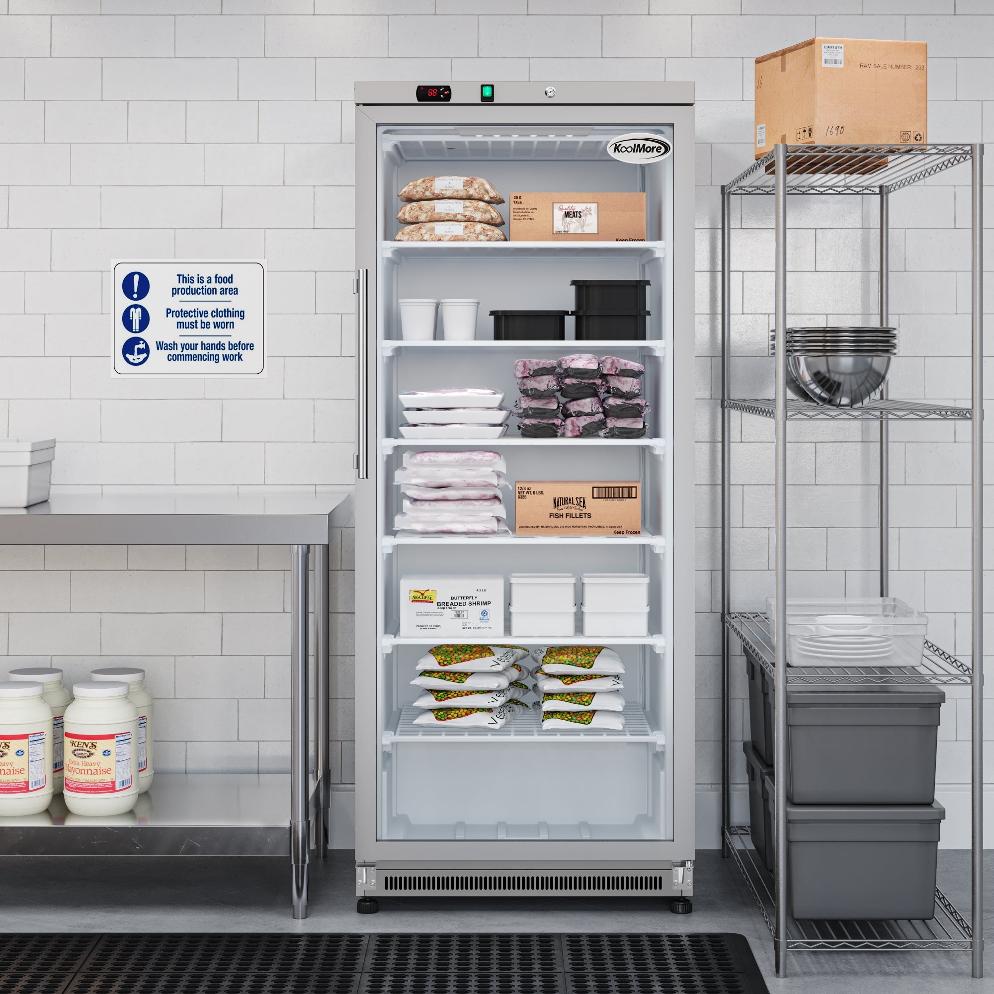 21 Cu. Ft. Commercial Freezer with Glass Door in Stainless Steel - Manual Defrost (KM-FMD20SGD)