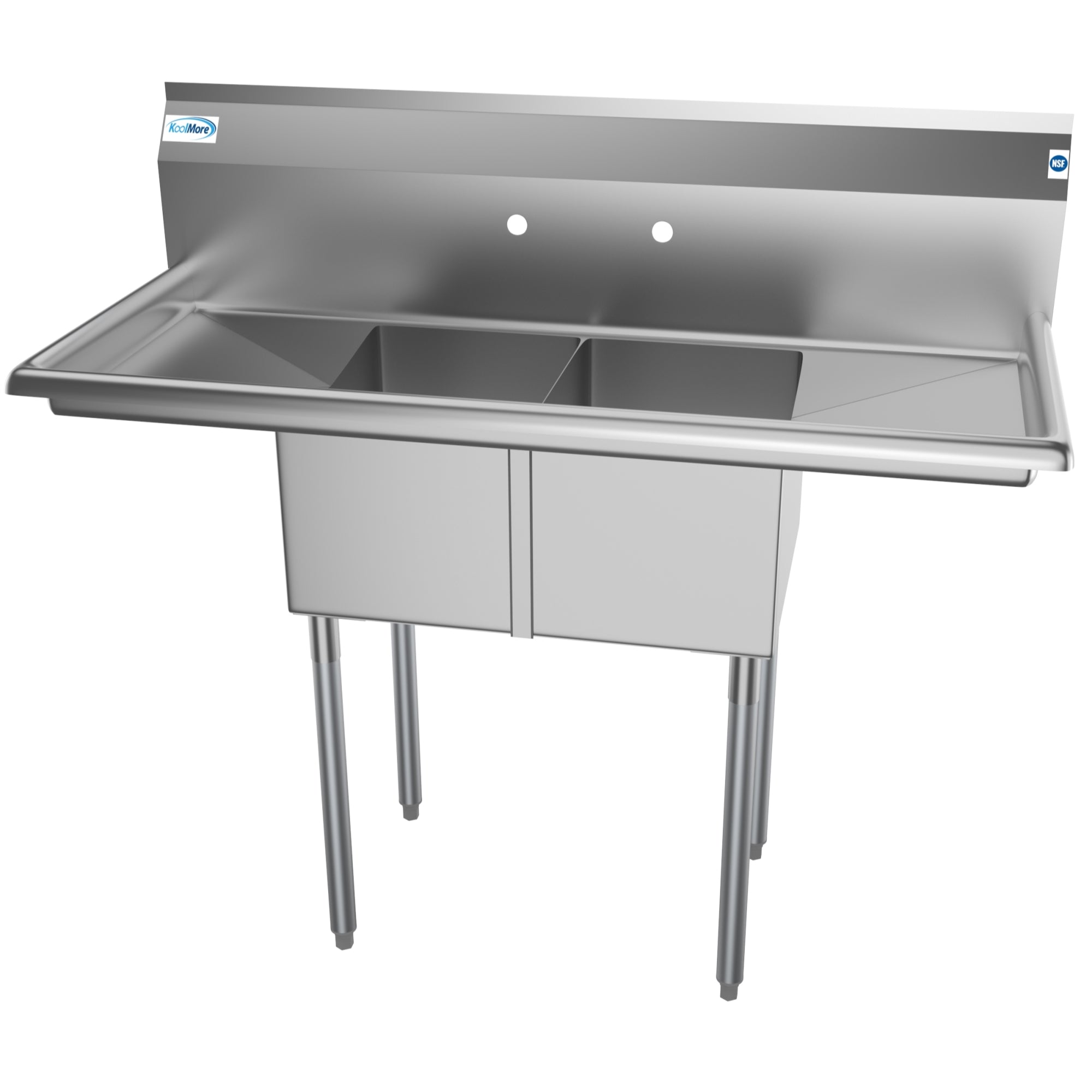 48 in. Two Compartment Stainless Steel Commercial Sink with 2 Drainboards, Bowl Size 12