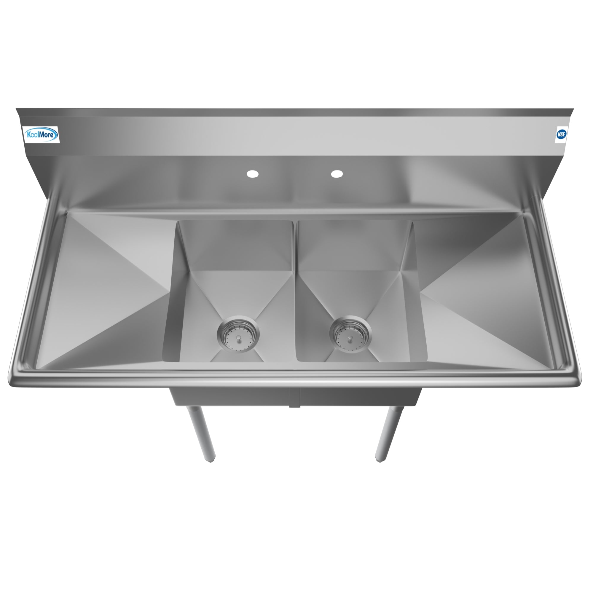 48 in. Two Compartment Stainless Steel Commercial Sink with 2 Drainboards, Bowl Size 12