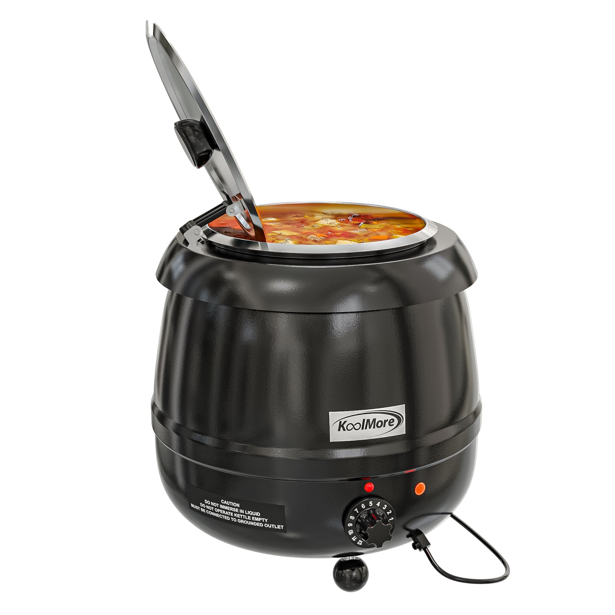 11.5 Qt. Round Countertop Black Stainless-Steel Food / Soup Kettle Warmer, SK-BK-3G.