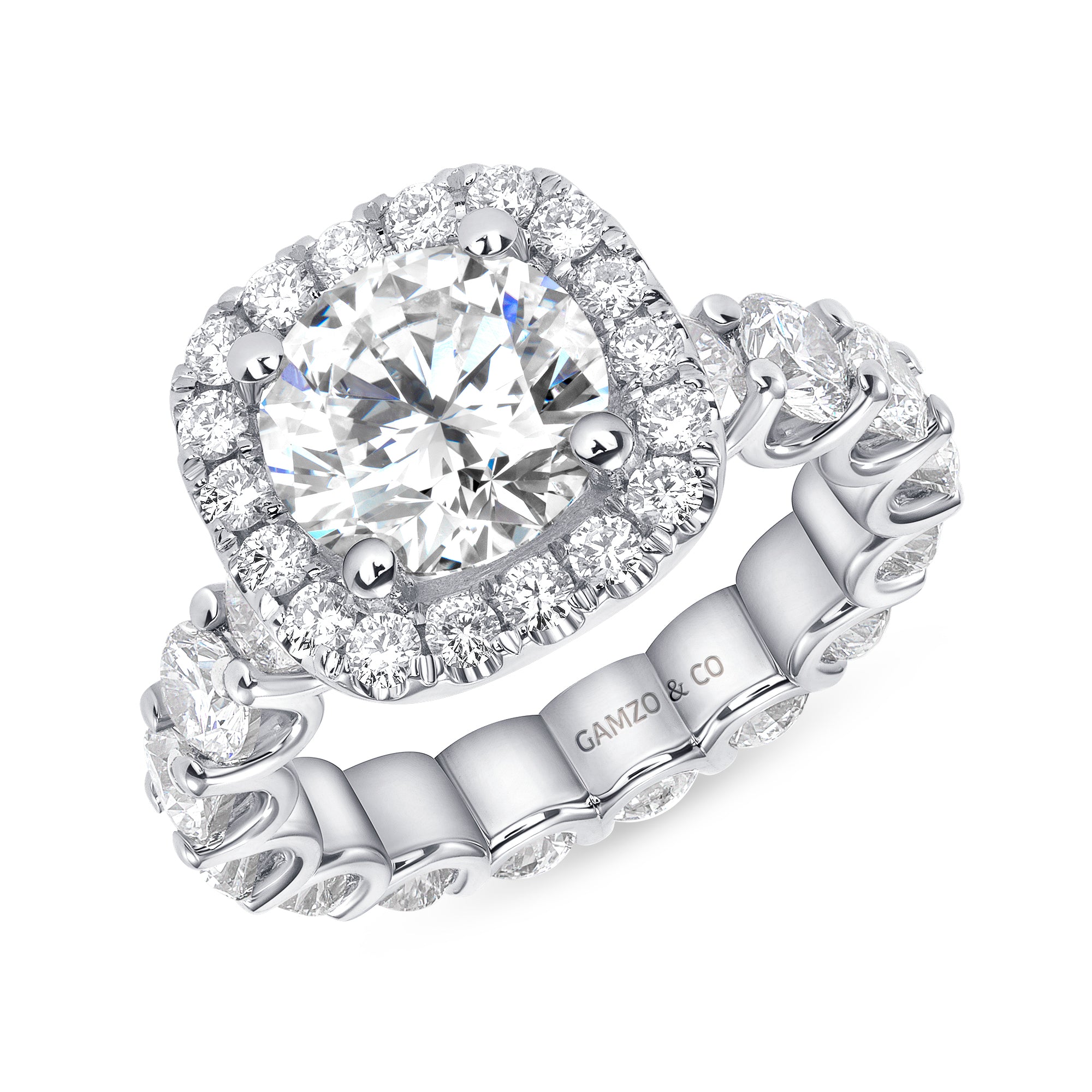 Round Cut Natural Diamond Halo Engagement Eternity Ring (GIA Certified)