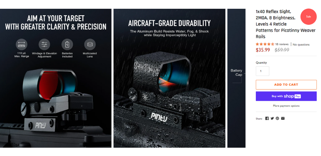 1x40 Reflex Sight, 2MOA, 8 Brightness, Levels 4 Reticle Patterns for Picatinny Weaver Rails | Pinty Scopes