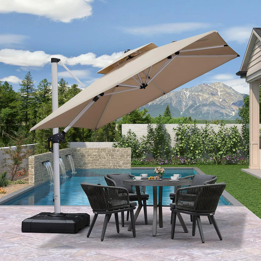 PURPLE LEAF Double Top 360 Degree Rotation 9 ft / 10 ft / 11 ft / 12 ft Square Patio Classic Umbrella