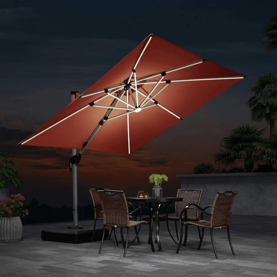 PURPLE LEAF Large Solar Yard Umbrellas Double Top Square Patio Umbrella with Lights PURPLE LEAF Large Solar Yard Umbrellas Double Top Square Patio Umbrella with Lights