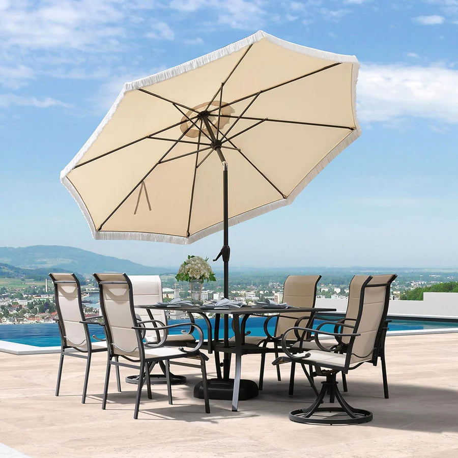 PURPLE LEAF Market Umbrella with Fringe and UPF50+ Portable Outdoor Umbrella with Tilt for Pool and Beach