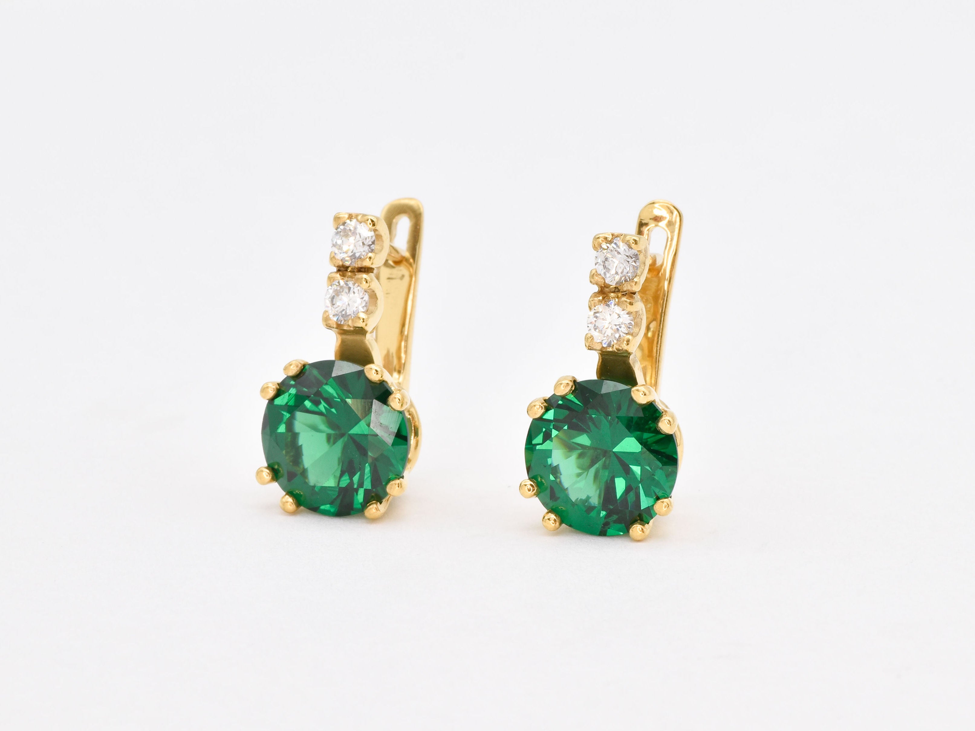 Gold Emerald Earrings - Green Drop Earrings - Classy Vintage Earrings