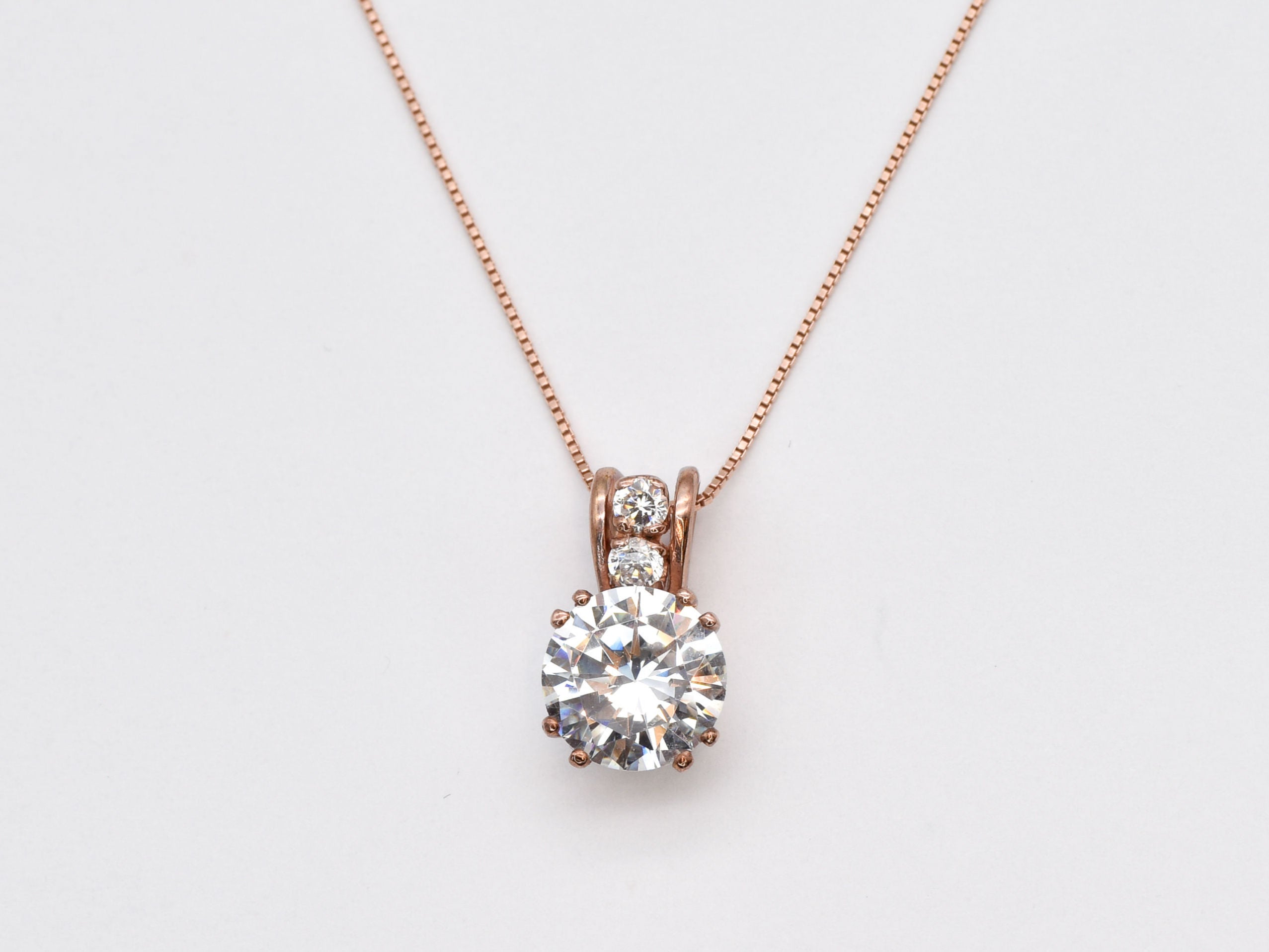 Rose Gold Diamond Pendant - Sparkly Bridal Necklace - Classy Vintage Necklace
