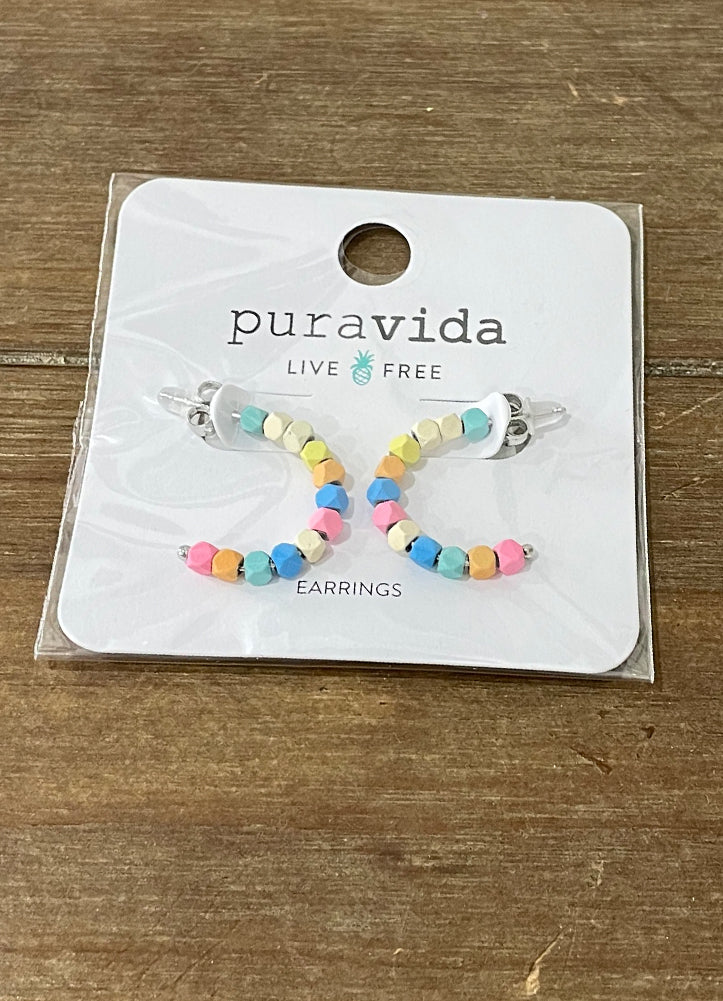 Bahama Bead Hoop Earrings in Silver by Pura Vida