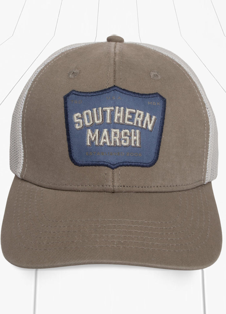 Trucker Hat Posted Lands in Burnt Taupe by Southern Marsh