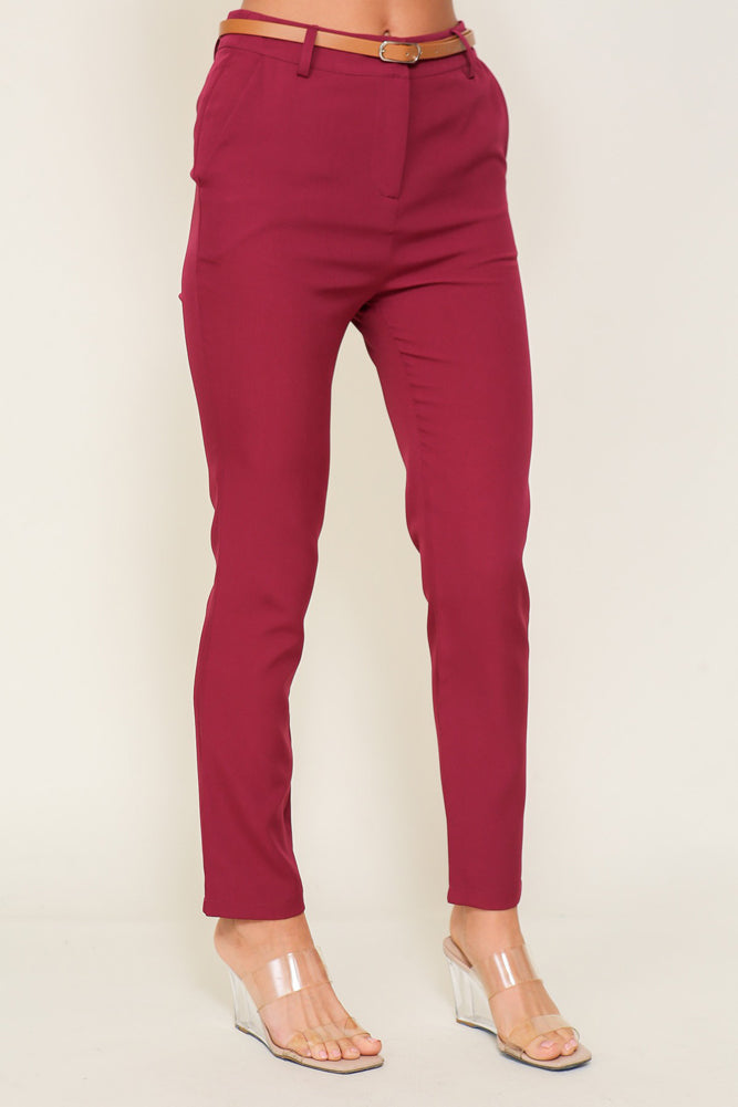 Low Waist Straight Leg Slck in Burgundy by Timing