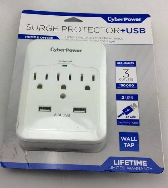 CyberPower 3 Outlet USB Wall Tap Surge Protector