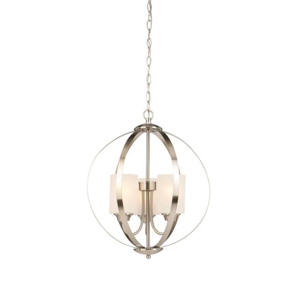 Hampton Bay 3-Light Brushed Nickel Chandelier with Etched White Glass Shades Damaged Box