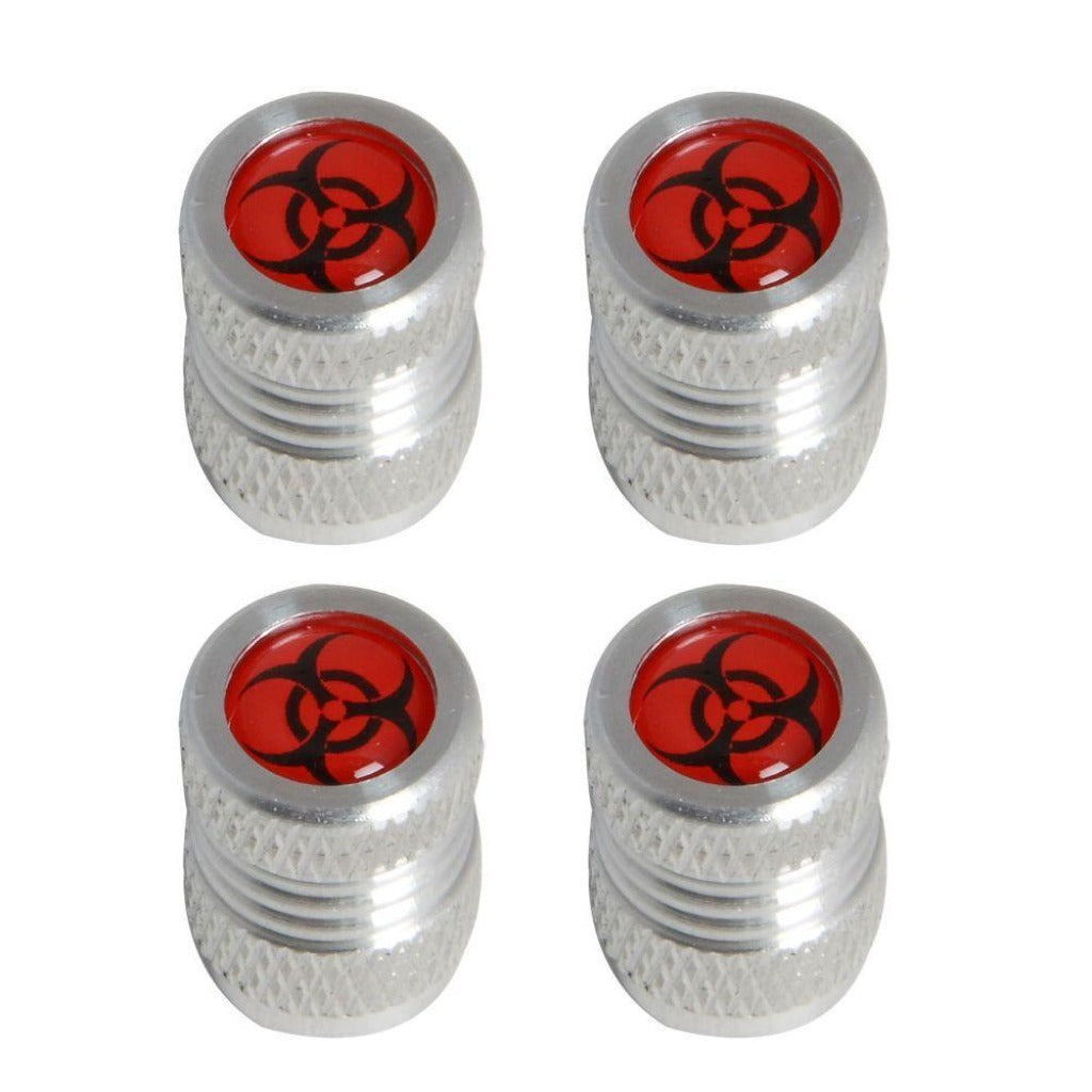 Pilot Automotive Silver Biohazard logo Aluminum Valve Cap - Set of 4 Damaged Package