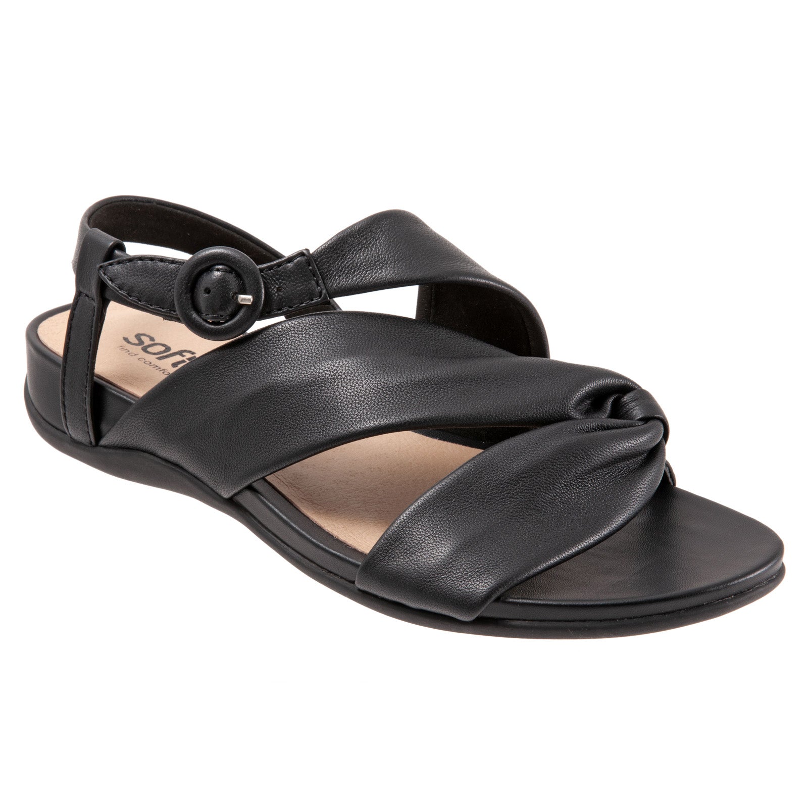 Softwalk Tieli S2109-001 Womens Black Leather Strap Sandals Shoes