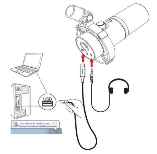 Connectez le microphone aux ordinateurs