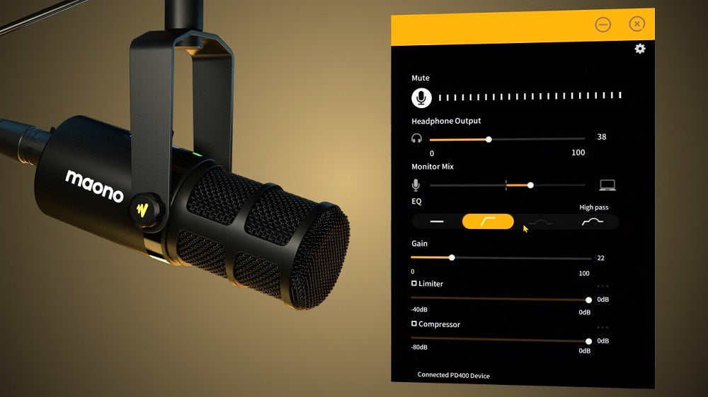 Maono PD400X dynamic microphone with Maono Link software for customization