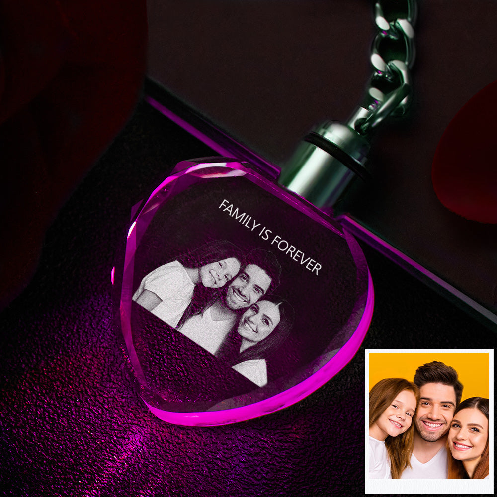 Custom Photo Crystal Keychain Family Keepake Crystal Keychain  Heart Shape Photo Keychain