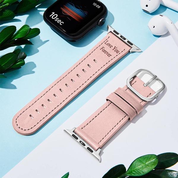 Custom Engraved Watch Leather Band Multiple Colour-Pink