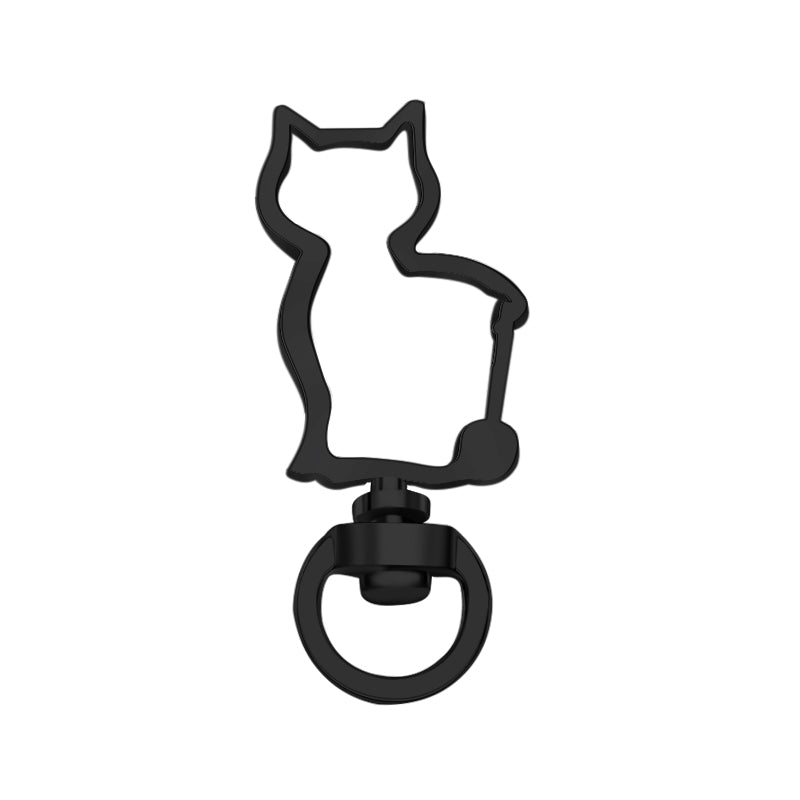 Cat-Shaped Swivel Snap Hook Keychain Metal Spring Snap Key Ring Black