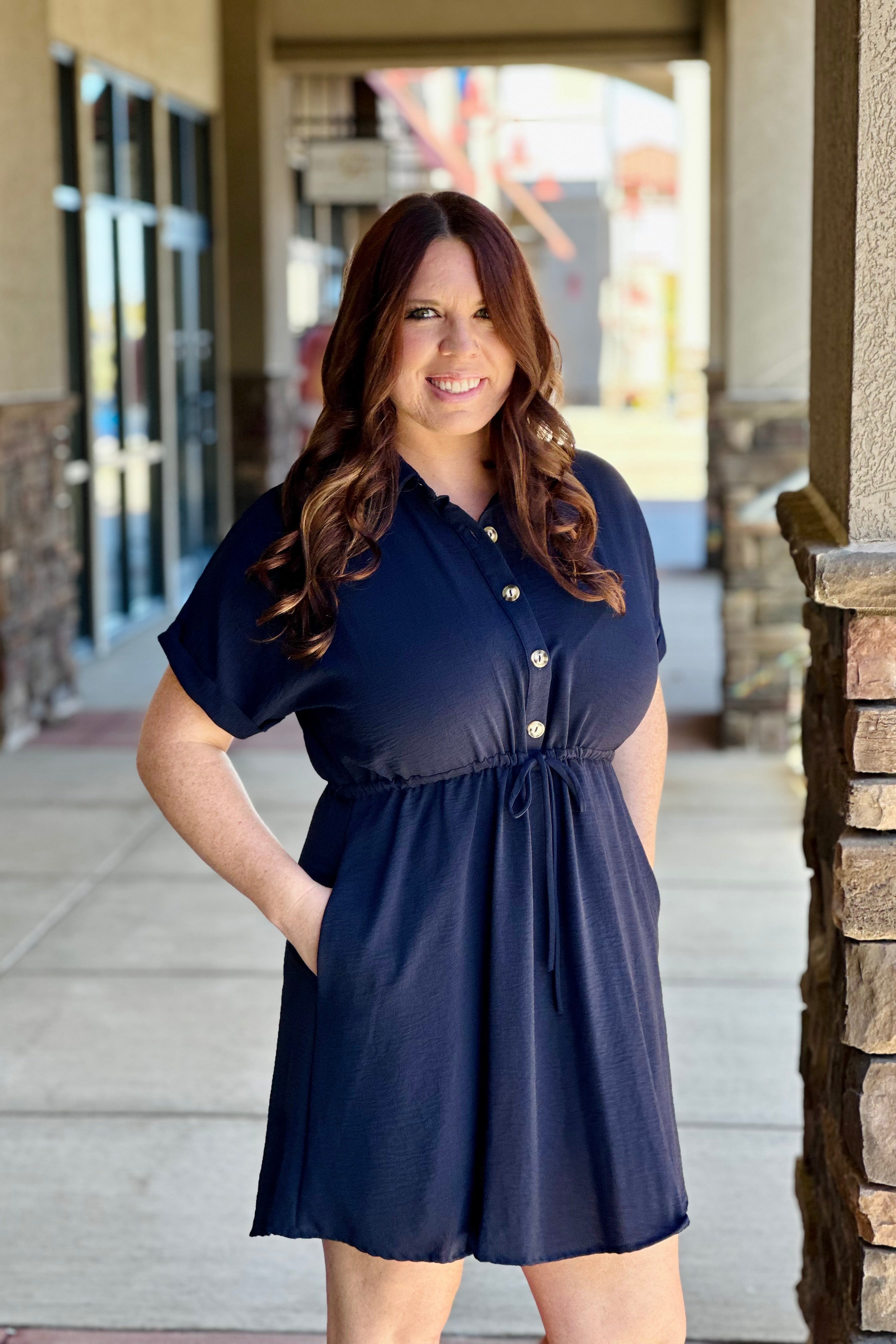 Whitney Woven Shirt Dress - Navy