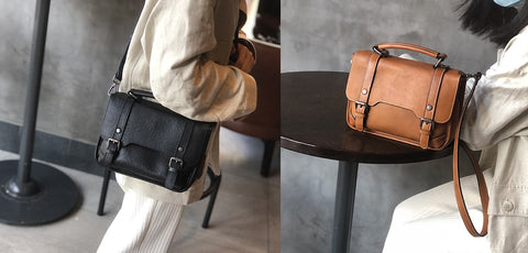 Small Women Black Leather Satchel Bags Shoulder Handbags
