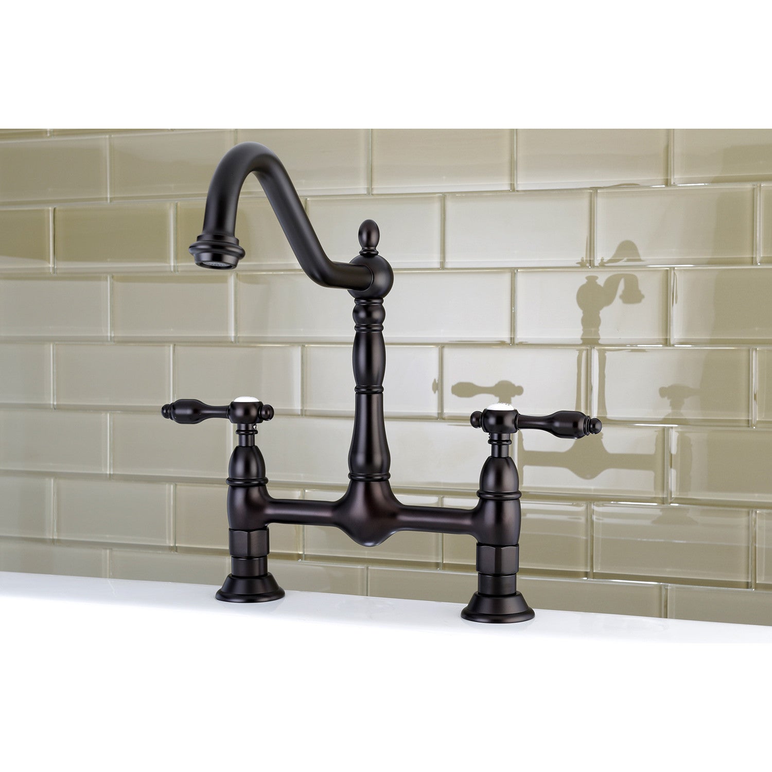 Tudor KS1175TAL Two-Handle 2-Hole Deck Mount Bridge Kitchen Faucet, Oil Rubbed Bronze