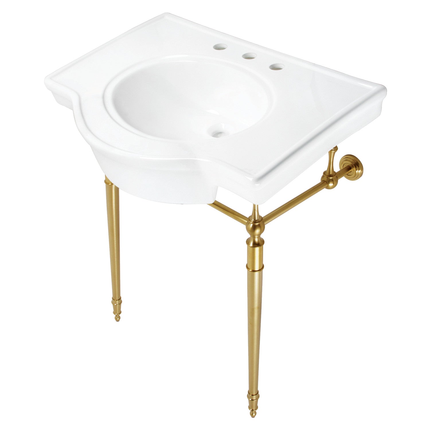 Edwardian VPB2215337ST 31-Inch Console Sink with Brass Legs, White/Brushed Brass