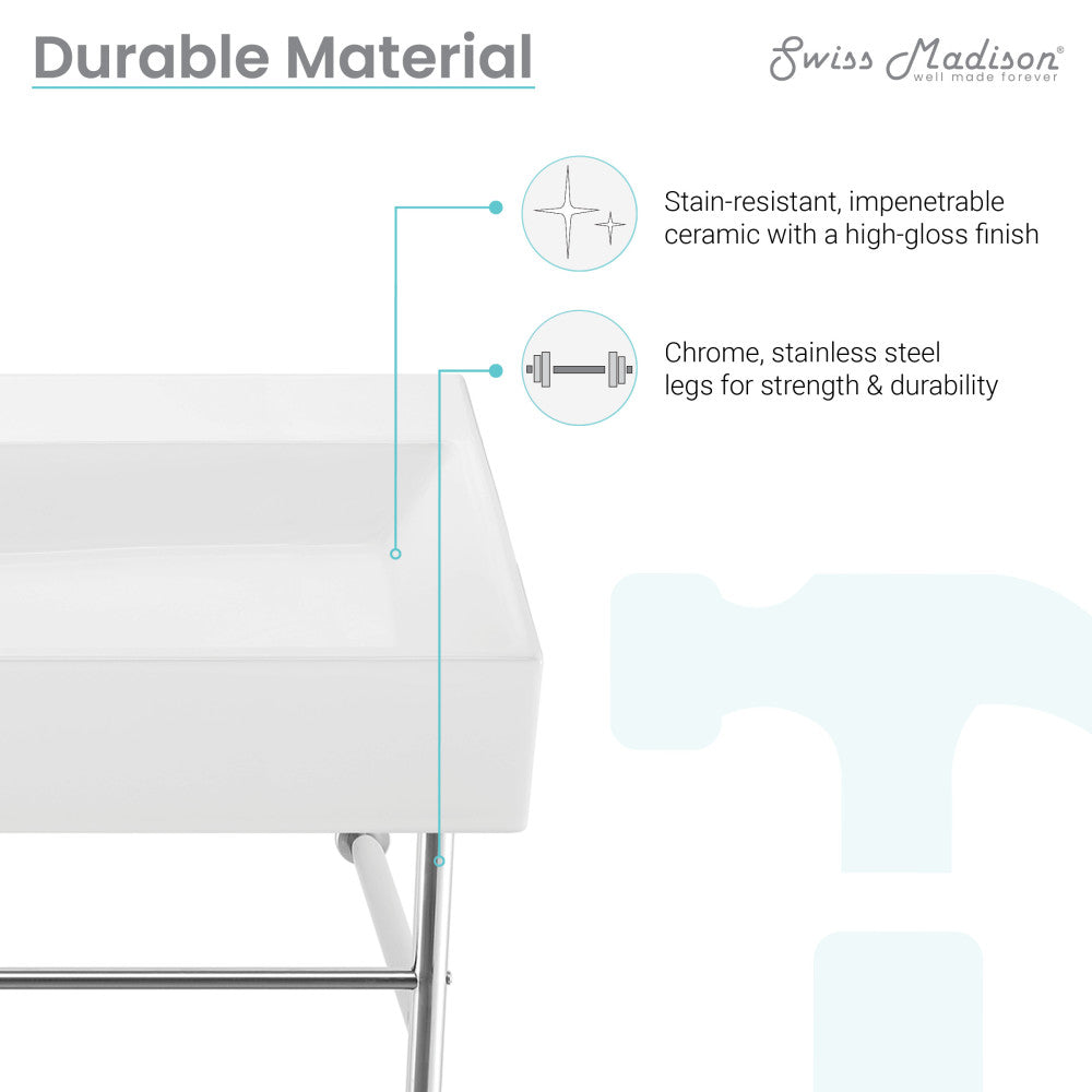 Claire 40 Ceramic Console Sink White Basin Chrome Legs