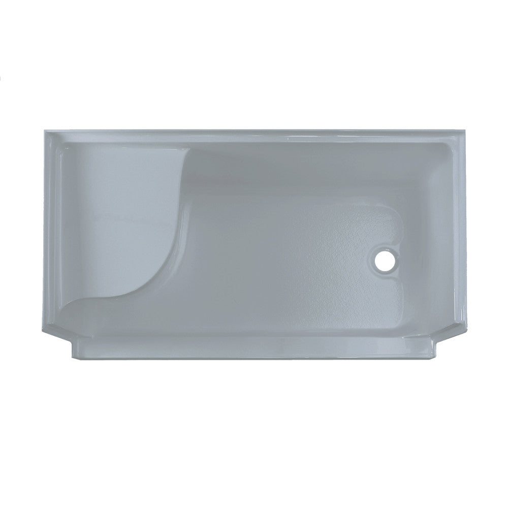 Aquatique 60 X 32 Single Threshold Shower Base With Right Hand Drain and Integral Left Hand Seat in Grey