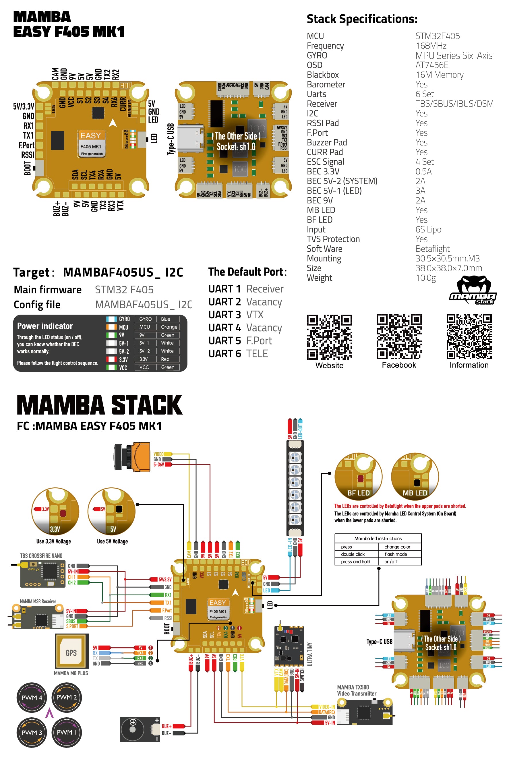 Mamba Stack Pinout Diatone Mamba (FC & ESC & STACK) Bağlantı Şemaları