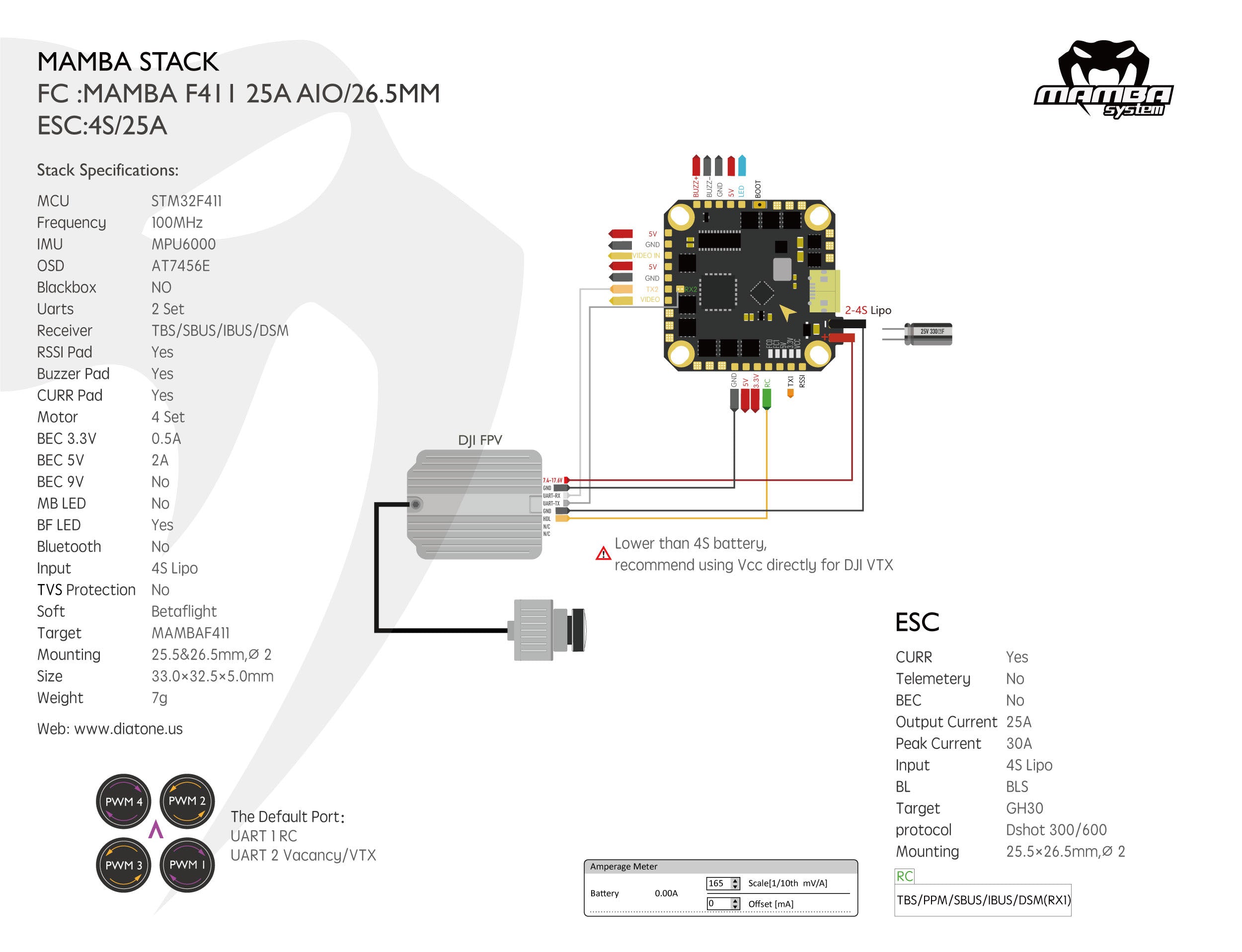 Mamba Stack Pinout Diatone Mamba (FC & ESC & STACK) Bağlantı Şemaları