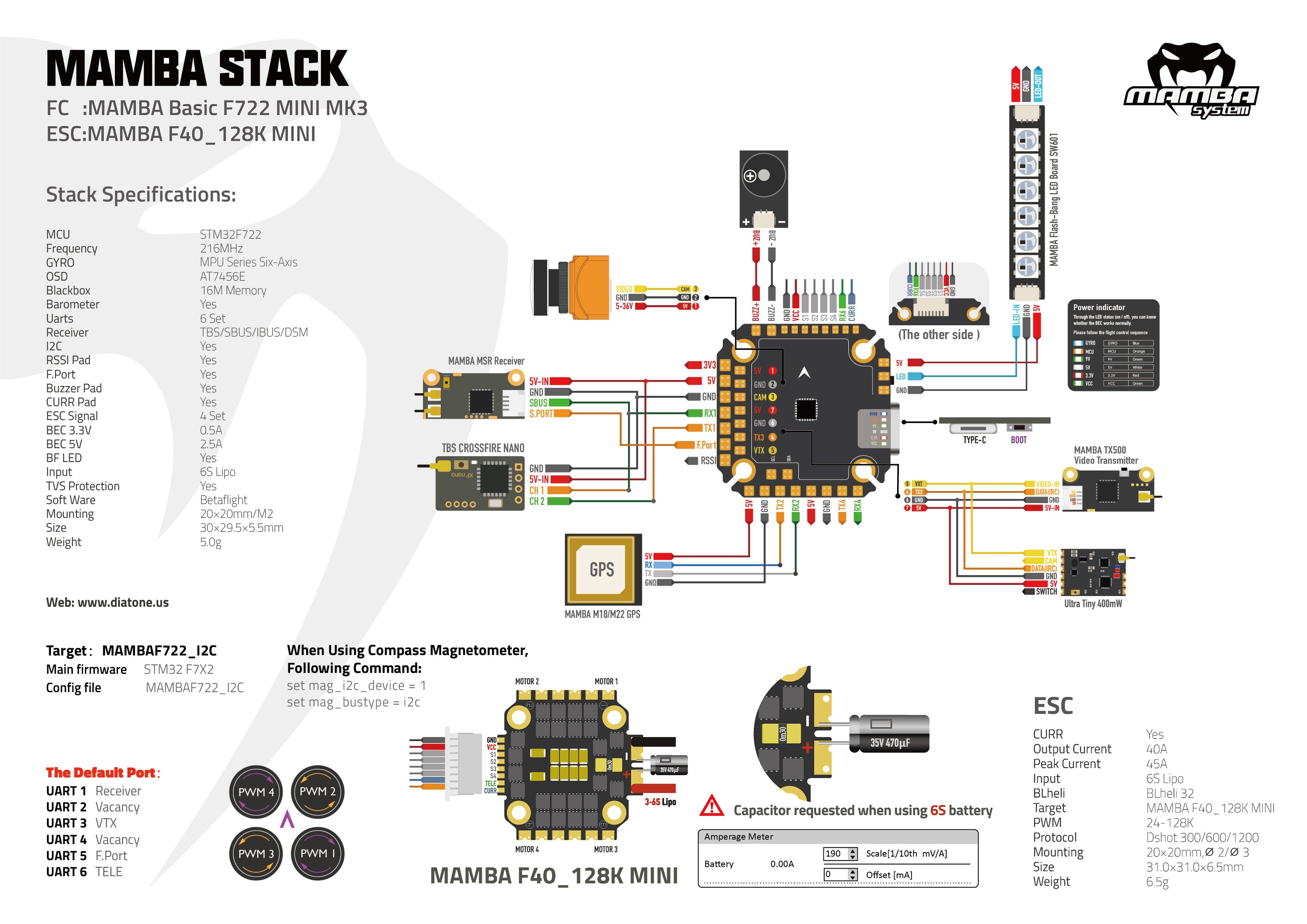 Mamba Stack Pinout Diatone Mamba (FC & ESC & STACK) Bağlantı Şemaları