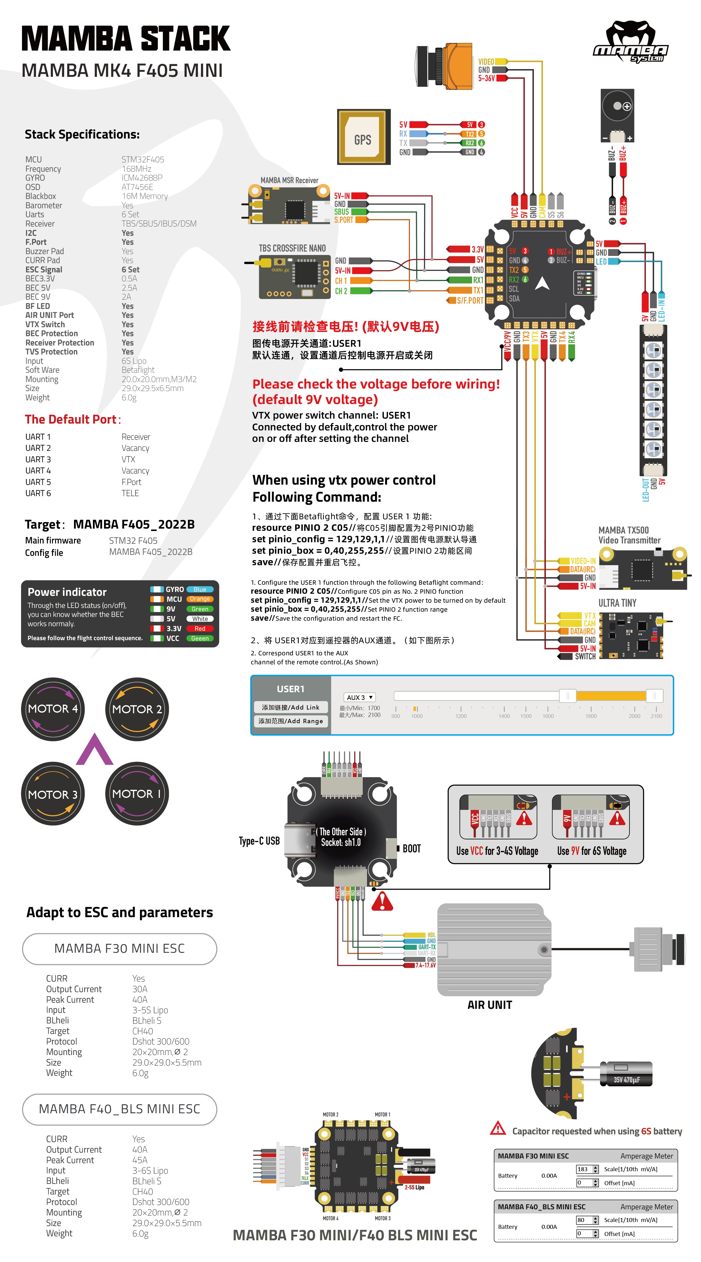 Mamba Stack Pinout Diatone Mamba (FC & ESC & STACK) Bağlantı Şemaları