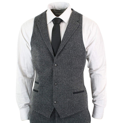 Mens 3 Piece Lapel Herringbone Wool Tweed Suit Slim Fit Casual Suits ...