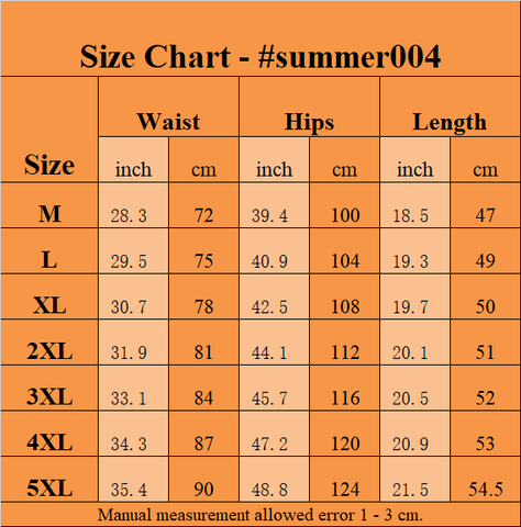 Size Chart - men's shorts camo