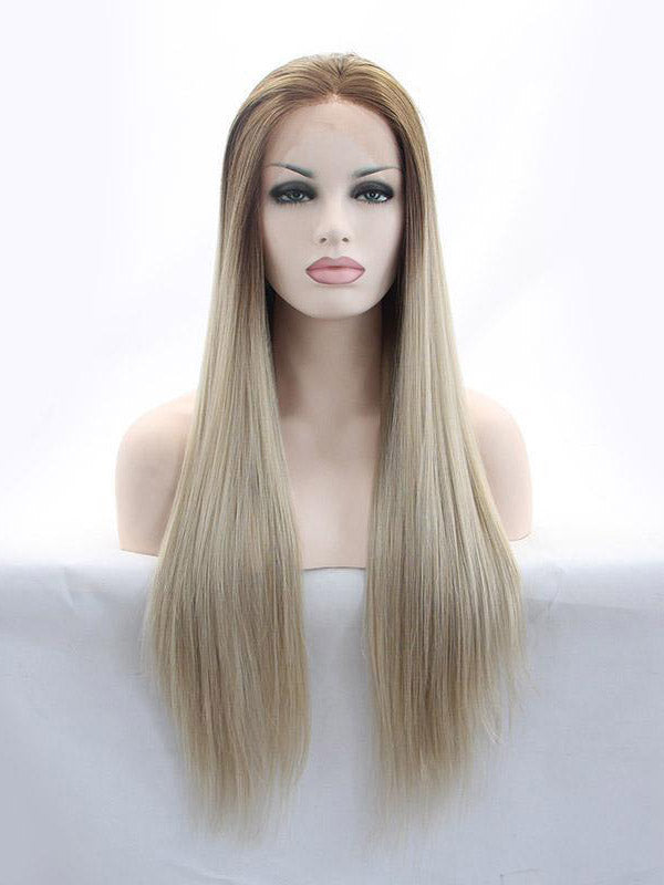 Long Straight Ombre Blonde Synthetic Lace Front Wigs