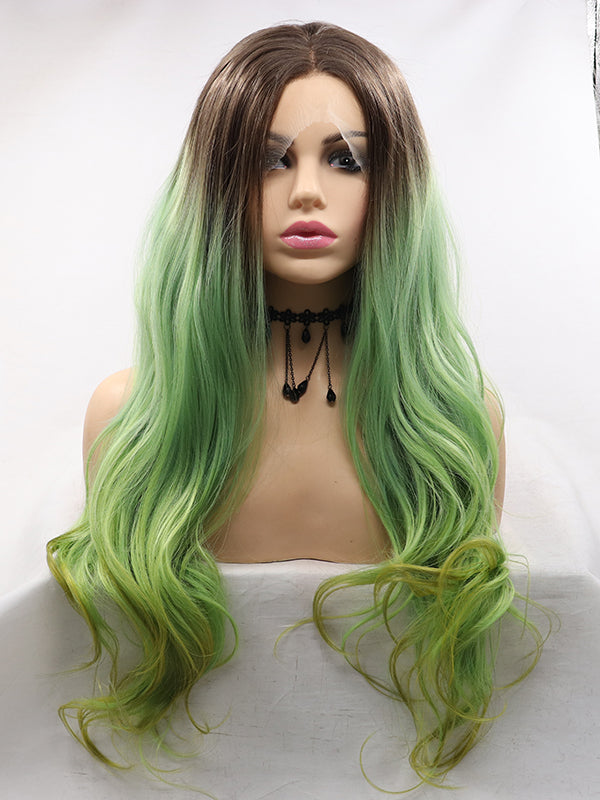 Ombre Green Wavy Synthetic Lace Front Wig