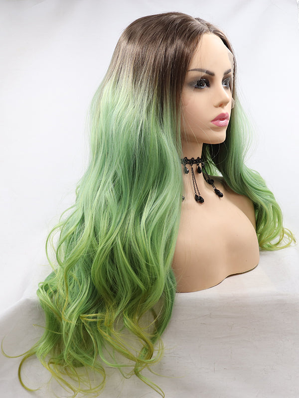 Ombre Green Wavy Synthetic Lace Front Wig