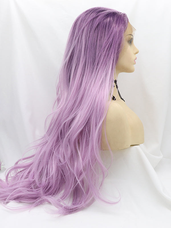 Long Purple Wavy Synthetic Lace Front Wigs