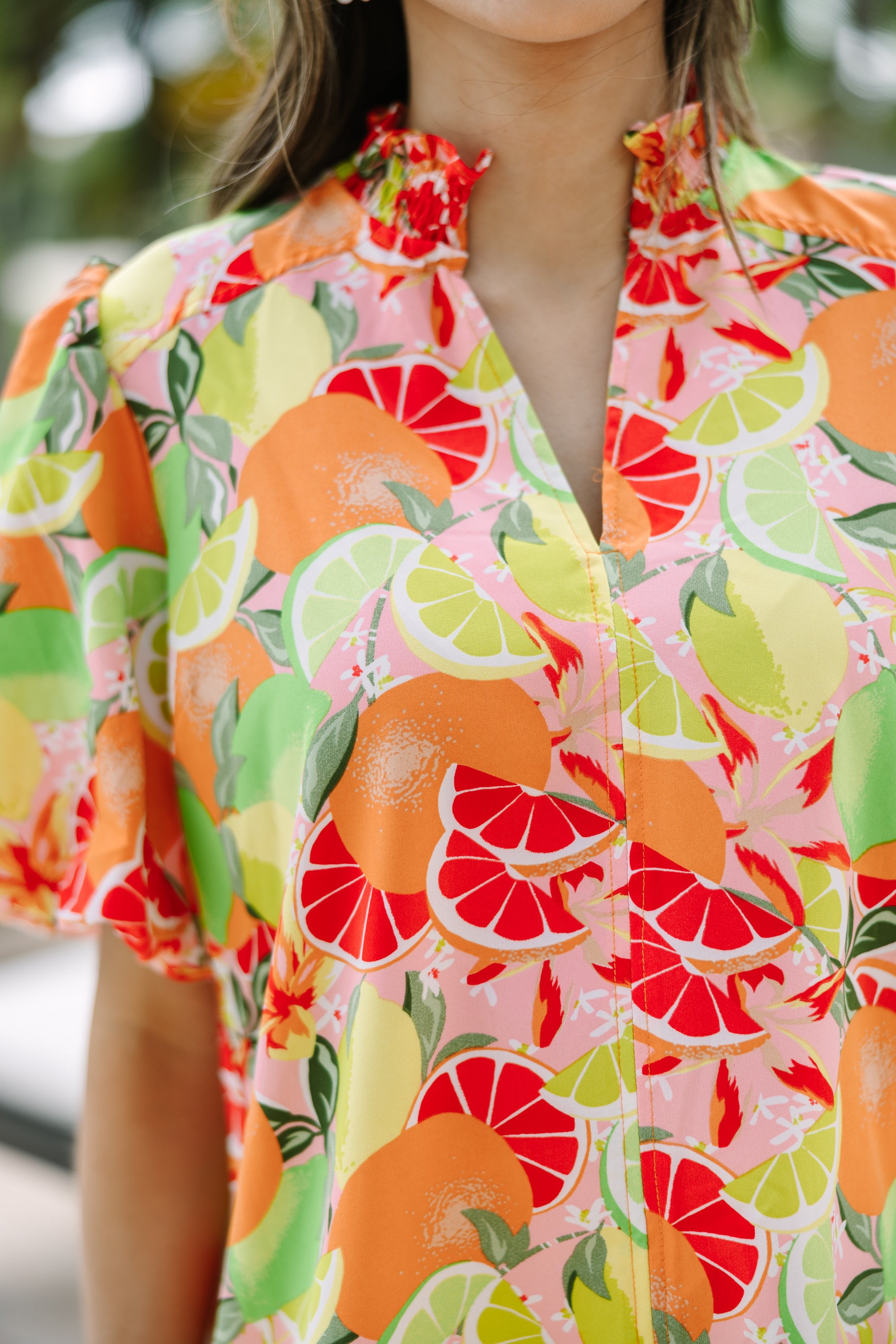 Find You Well Orange Citrus Printed Blouse