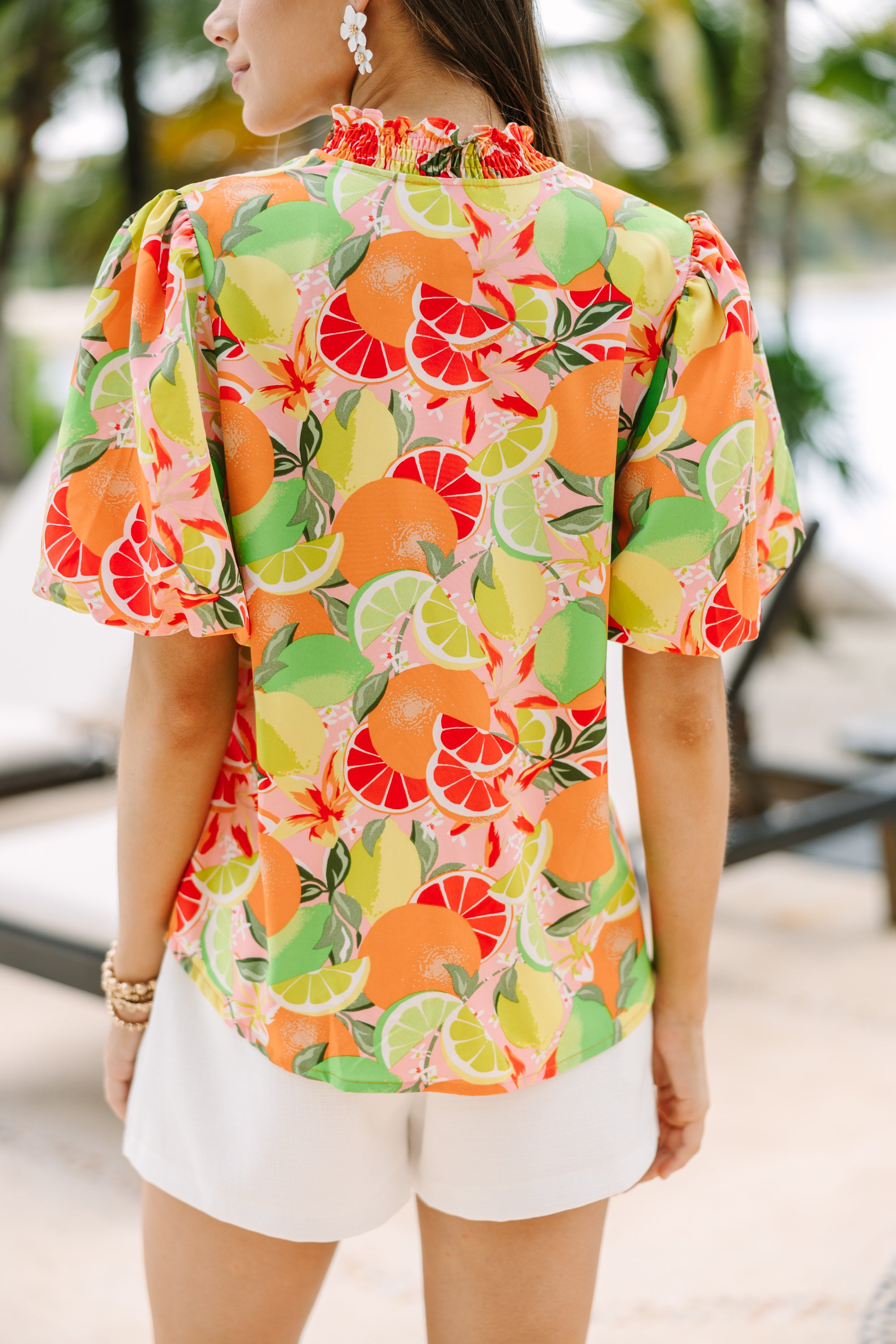 Find You Well Orange Citrus Printed Blouse