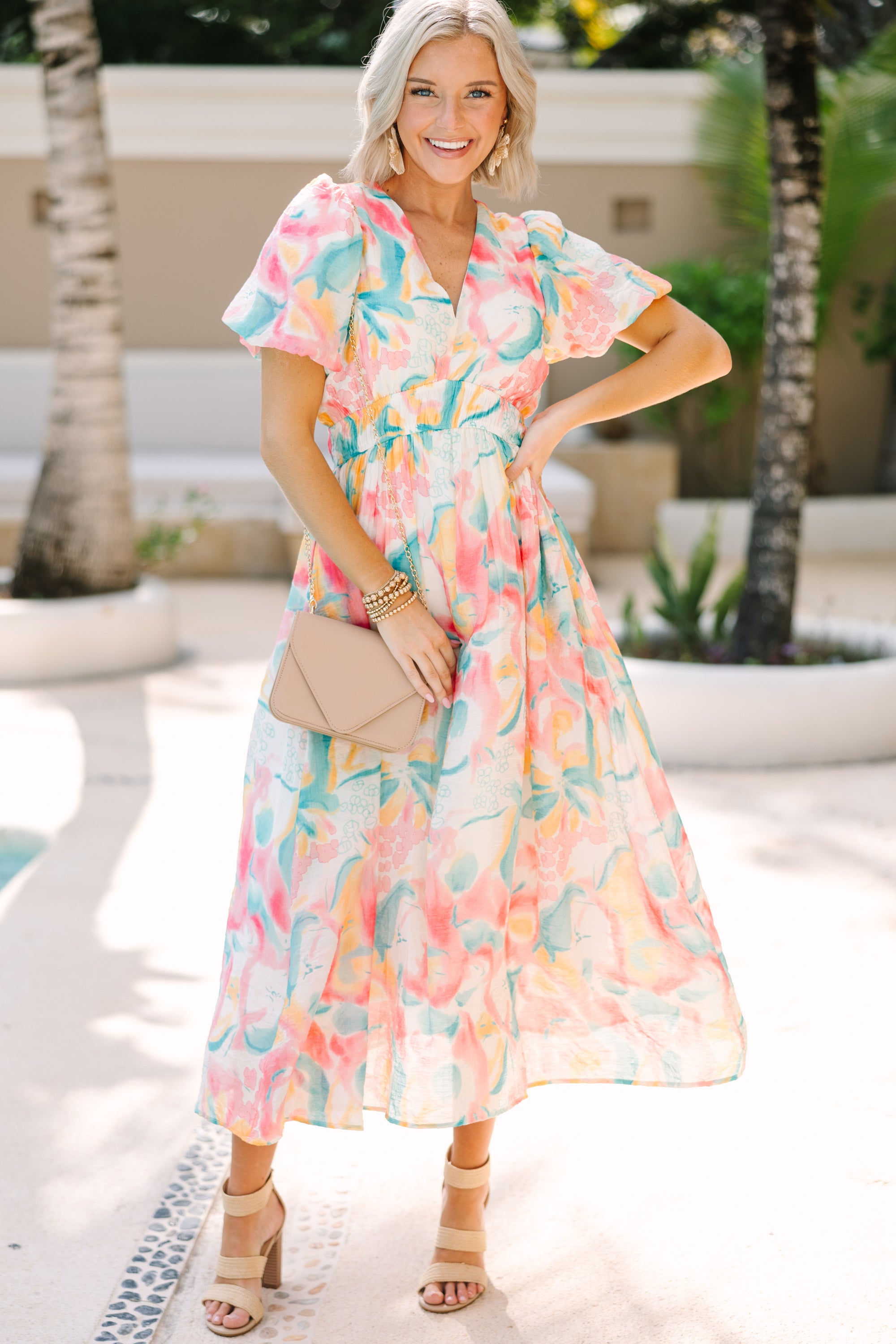 All Over Again Pink Floral Midi Dress