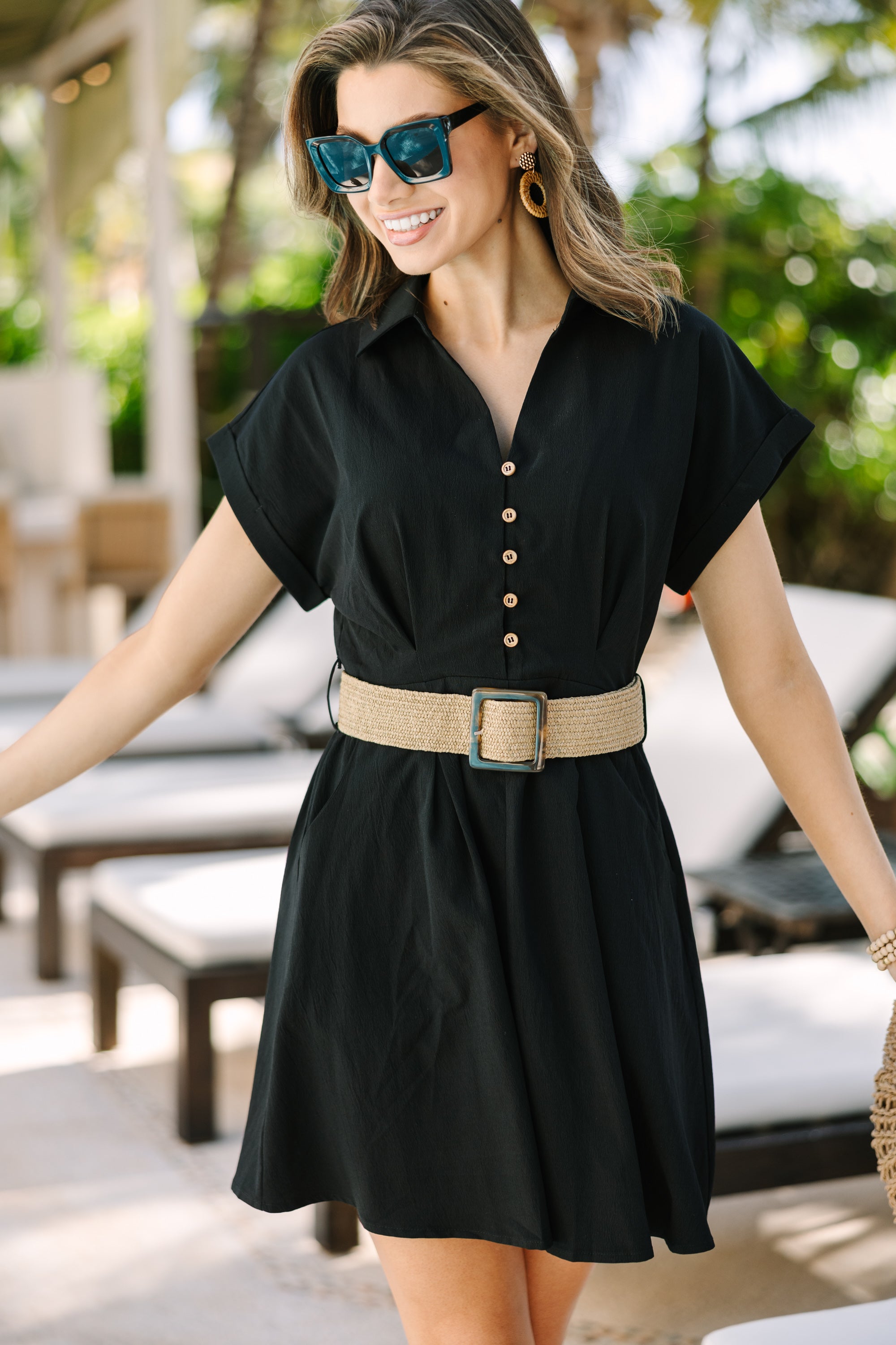Out For The Day Black Belted Dress