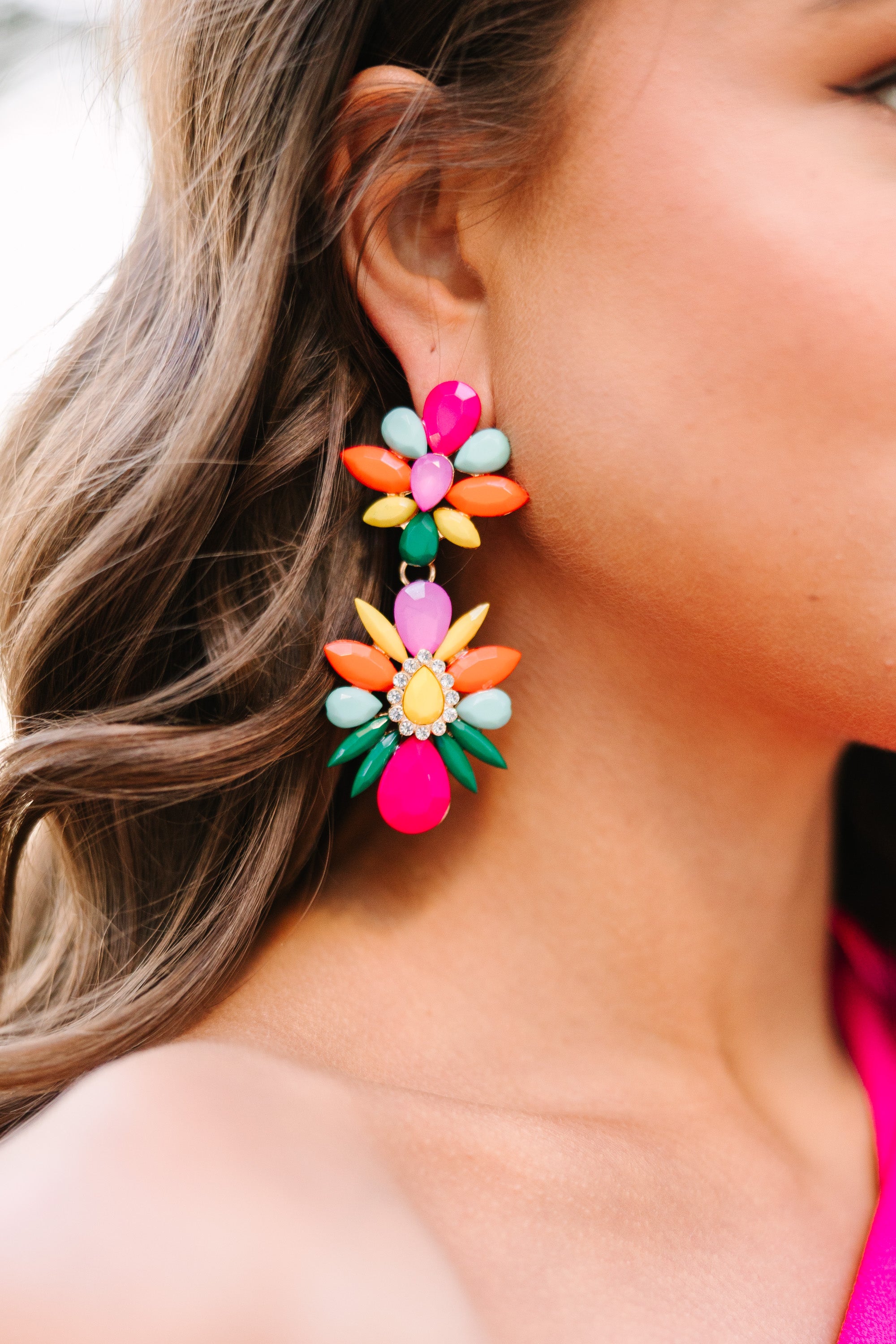 Feeling Bright Pink Multicolored Earrings