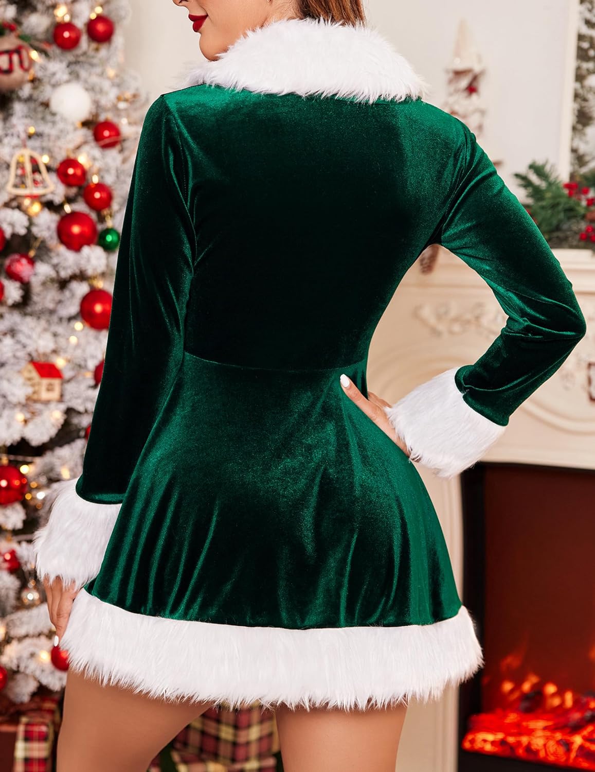 Santa Costume V Neck Velvet Lingerie Dress With Hat
