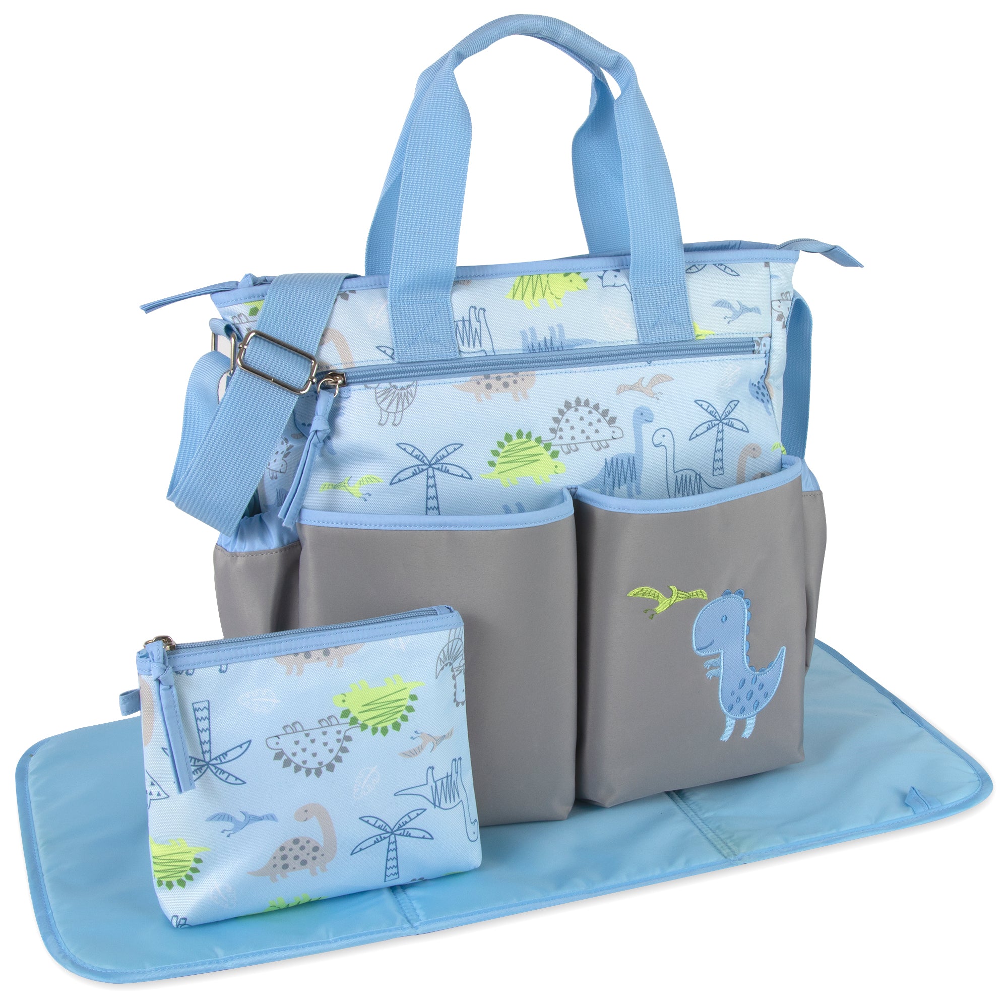 Baby Essentials 3 In 1 Blue Dino Themed Diaper Bag