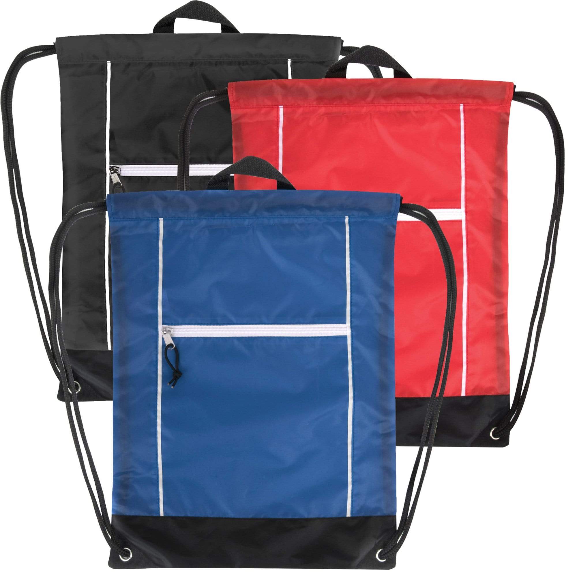 Wholesale 18 Inch Front Zippered Drawstring Bag - 3 Color Assortment